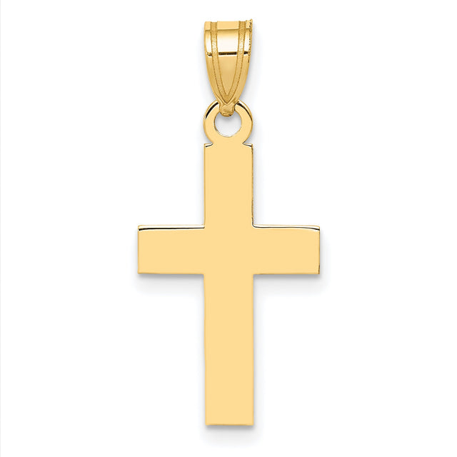 10k Yellow Gold Cross Pendant with Mirror Finish and Beveled Edges for Men and Women