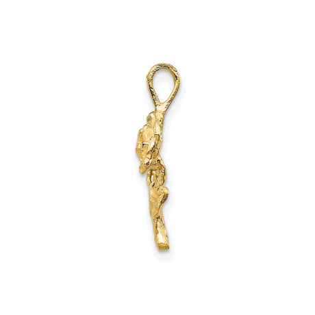 10k Yellow Gold Rose Flower Pendant with Blooming Rose and Leaf Design for Women