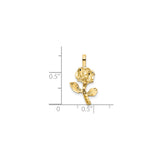 10k Yellow Gold Rose Flower Pendant with Blooming Rose and Leaf Design for Women