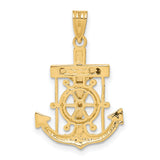 Diamond-Cut Mariners Cross Charm Pendant in Real 10k Multi-Tone Gold