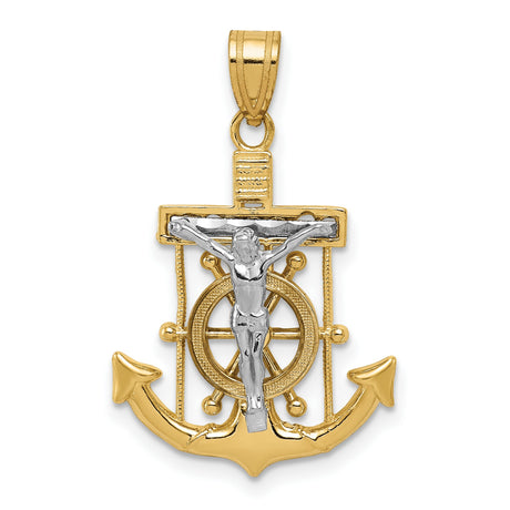 Diamond-Cut Mariners Cross Charm Pendant in Real 10k Multi-Tone Gold