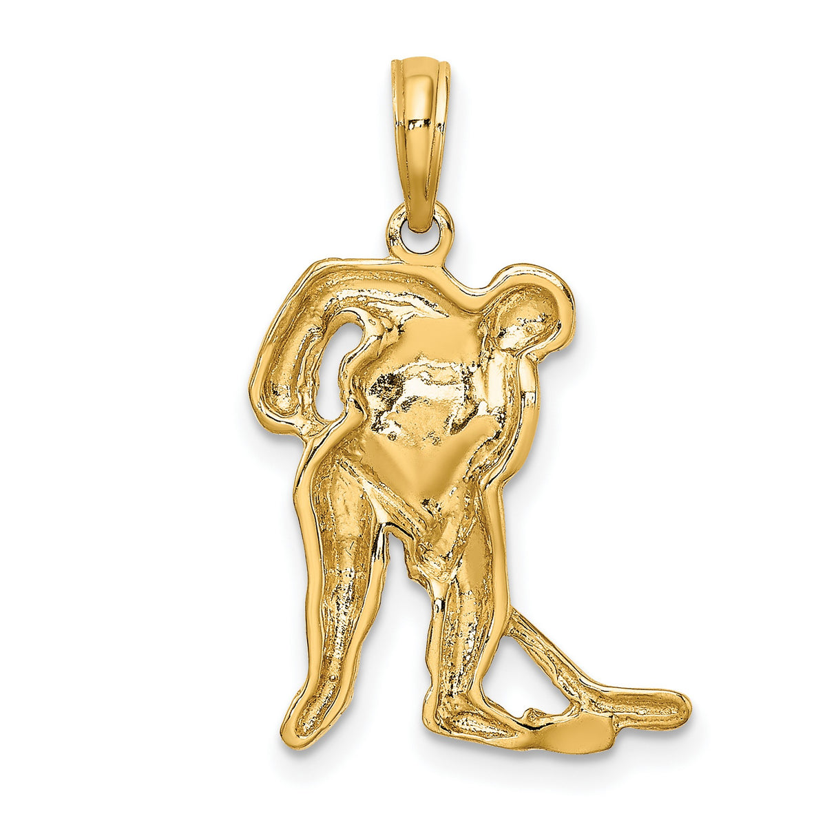 10k Yellow Gold Hockey Player Pendant with Stick and Puck, Sports Charm for Men or Unisex Fans