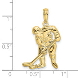 10k Yellow Gold Hockey Player Pendant with Stick and Puck, Sports Charm for Men or Unisex Fans
