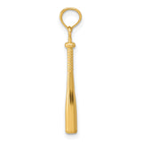 10k Yellow Gold Baseball Bat Pendant, Detailed Sports Theme for Men or Unisex Wear