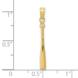 10k Yellow Gold Baseball Bat Pendant, Detailed Sports Theme for Men or Unisex Wear