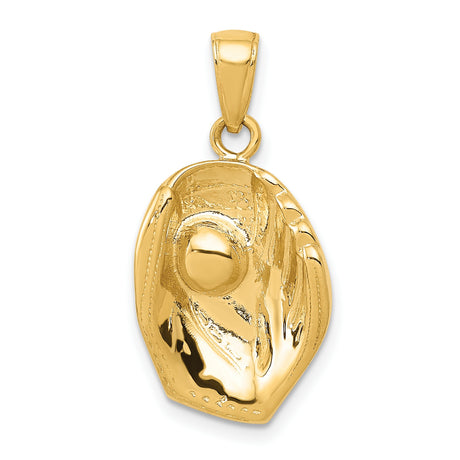 10k Yellow Gold Baseball Glove Pendant with Raised Ball Detail, Sports Charm for Men or Unisex