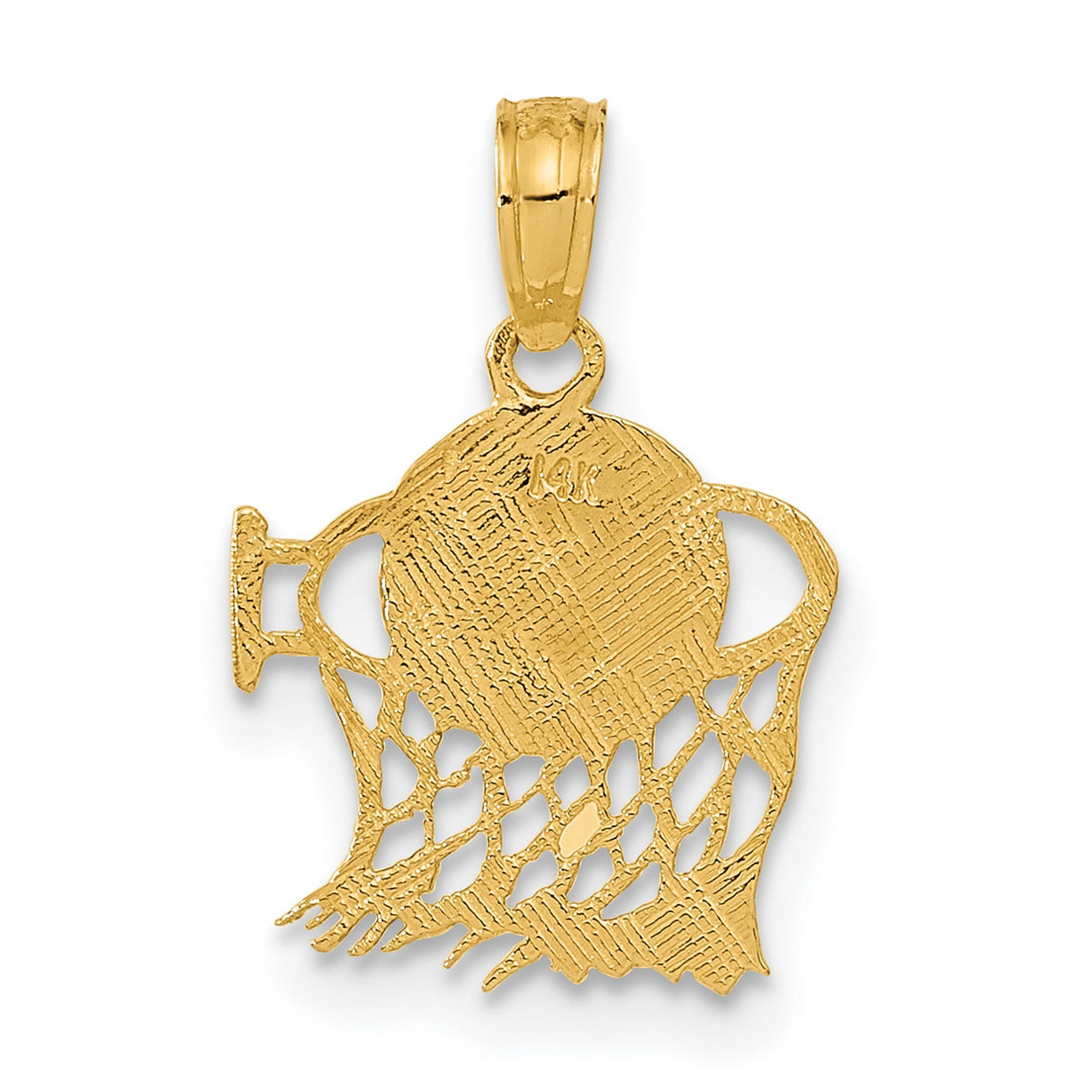 10k Yellow Gold Basketball Pendant with Hoop Net Design, Sports Charm for Men or Women