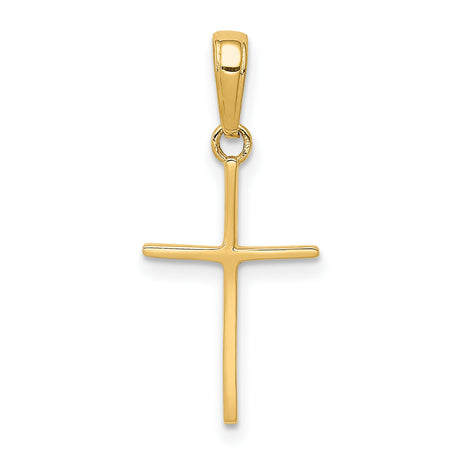 10k Yellow Gold Cross Pendant, Polished Finish Religious Charm, Unisex Minimalist Design