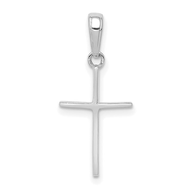10k White Gold Cross Pendant with Slim Polished Design for Men and Women