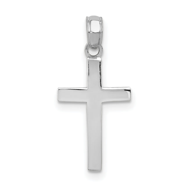 10k White Gold Cross Pendant, Polished Minimalist Religious Charm for Men and Women
