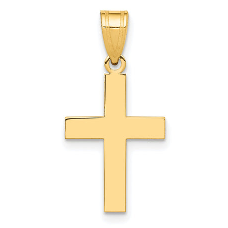 10k Yellow Gold Cross Pendant, Minimalist Mirror Finish with Square Edge, Unisex Religious Jewelry