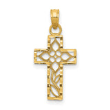 Diamond-Cut Filigree Cross Charm Pendant in Real 10k Yellow Gold