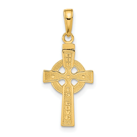 10k Yellow Gold Celtic Cross Pendant, Reversible Design with Halo Accents