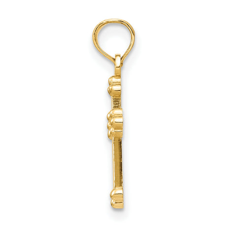 10k Yellow Gold Budded Cross Pendant, Polished Religious Charm for Men and Women