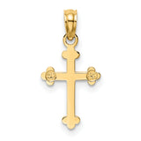 10k Yellow Gold Budded Cross Pendant, Polished Religious Charm for Men and Women
