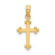 10k Yellow Gold Budded Cross Pendant, Polished Religious Charm for Men and Women