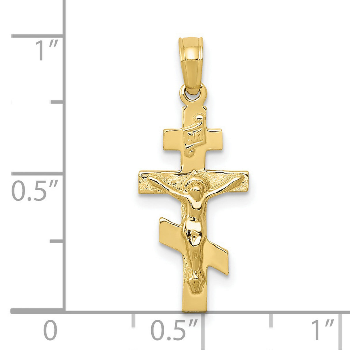10k Yellow Gold Crucifix Pendant with Christ Figure, Eastern Orthodox Cross Charm