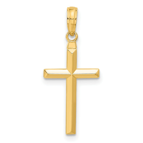 10k Yellow Gold Reversible Latin Cross Pendant with Beveled Edges and Polished Finish