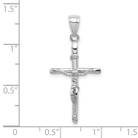 10k White Gold Cross Pendant with Jesus INRI Design, Polished Religious Charm