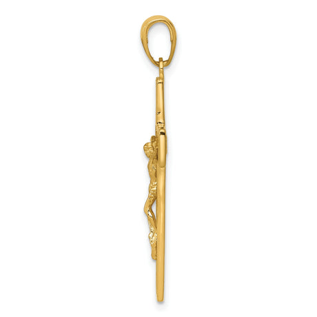 10k Yellow Gold Crucifix Pendant Featuring Jesus on Cross, Christian Religious Charm