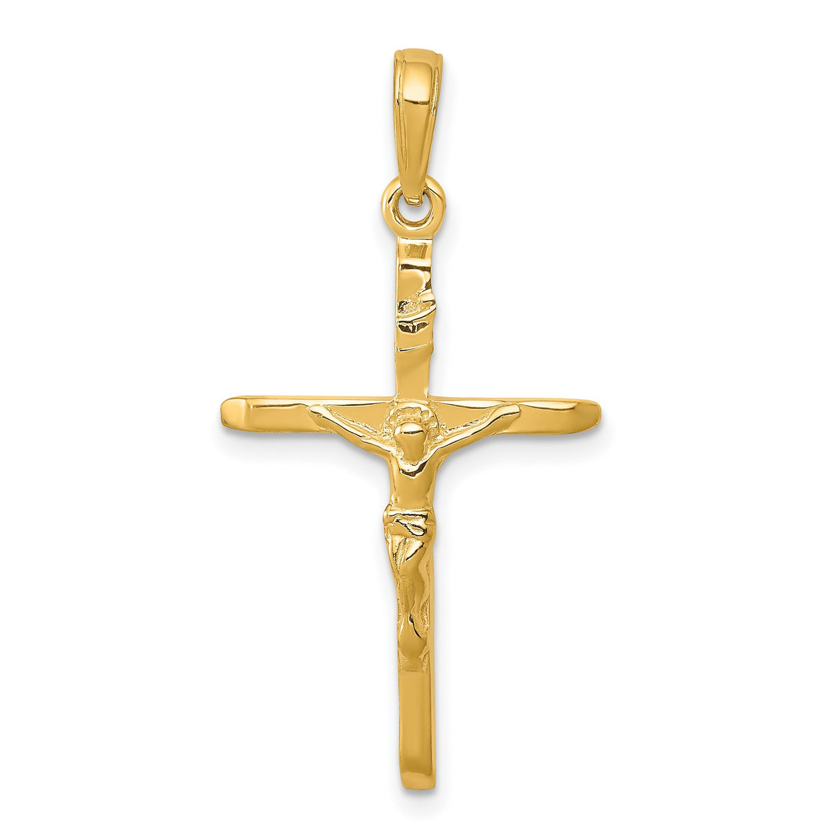 10k Yellow Gold Crucifix Pendant with Jesus on Cross, High Polish Religious Charm for Men and Women