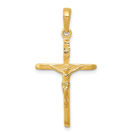 10k Yellow Gold Crucifix Pendant with Jesus on Cross, High Polish Religious Charm for Men and Women