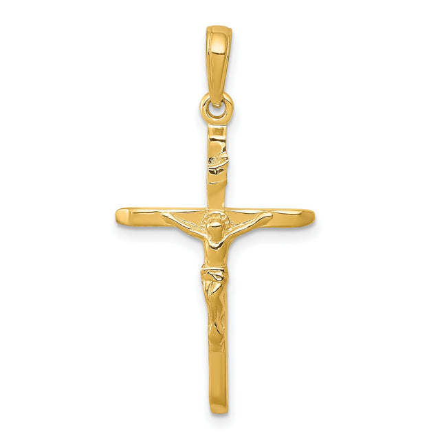 10k Yellow Gold Crucifix Pendant with Jesus on Cross, High Polish Religious Charm for Men and Women