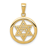 10k Yellow Gold Star of David Pendant with Hebrew Chai Symbol