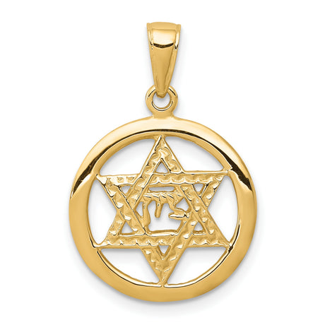 10k Yellow Gold Star of David Pendant with Hebrew Chai Symbol