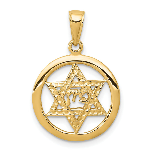 10k Yellow Gold Star of David Pendant with Hebrew Chai Symbol