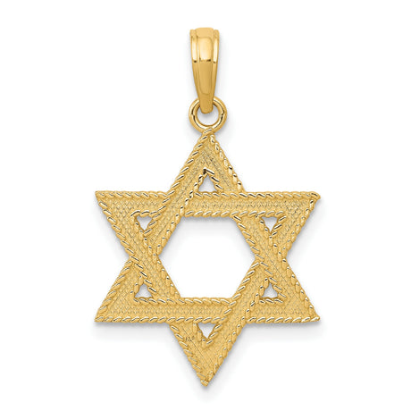 10k Yellow Gold Star of David Pendant, Detailed Textured Jewish Charm for Men or Women