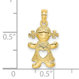10k Yellow Gold Girl Silhouette Pendant with Pigtails and Heart Cutout, Sentimental Charm