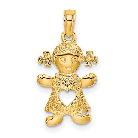10k Yellow Gold Girl Silhouette Pendant with Pigtails and Heart Cutout, Sentimental Charm