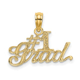 #1 Grad Words Graduation Day Charm Pendant in Real 10k Yellow Gold