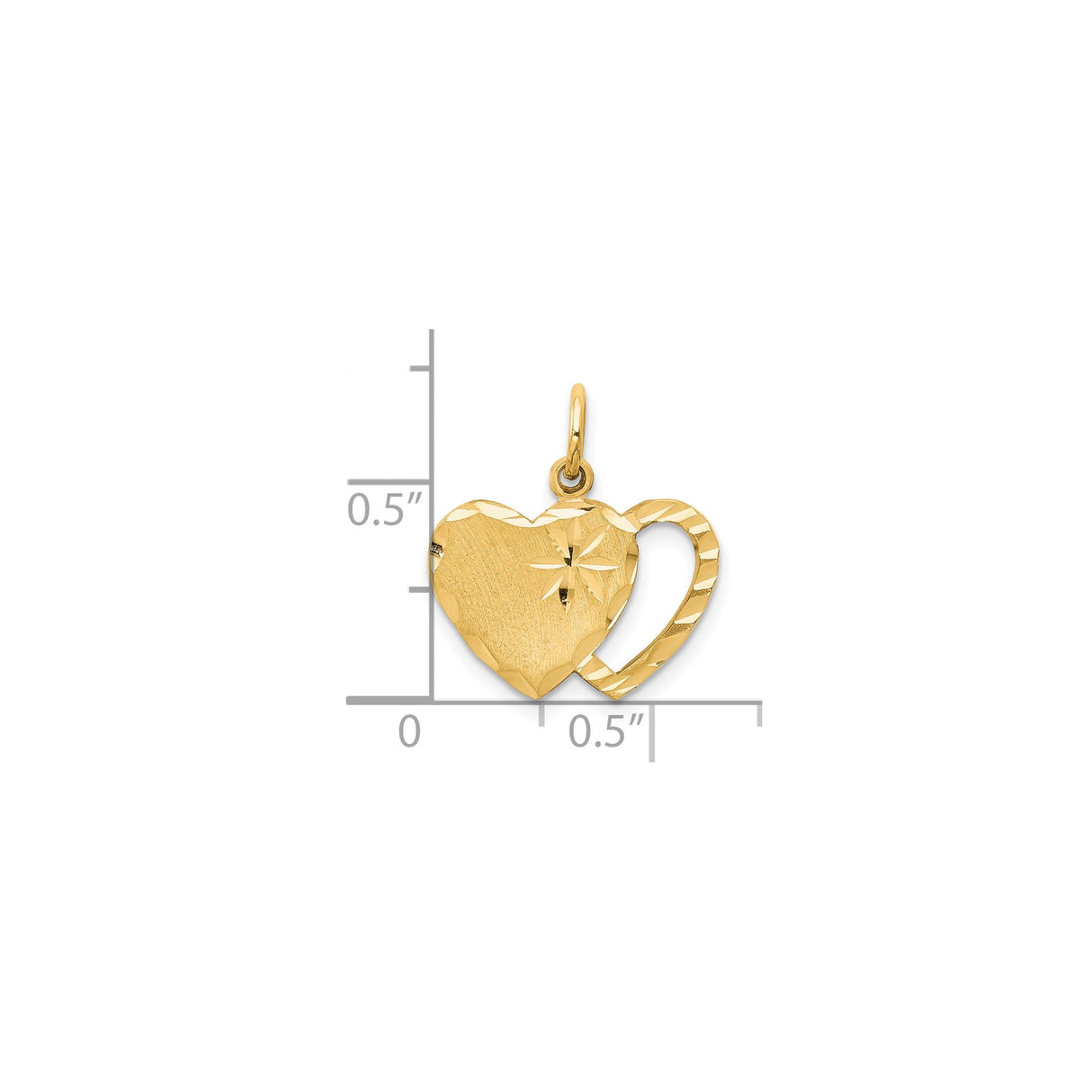 10k Yellow Gold Double Heart Pendant with Diamond Cut Starburst Detail for Women