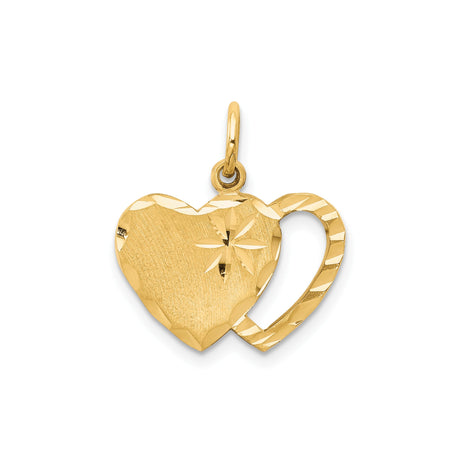 10k Yellow Gold Double Heart Pendant with Diamond Cut Starburst Detail for Women