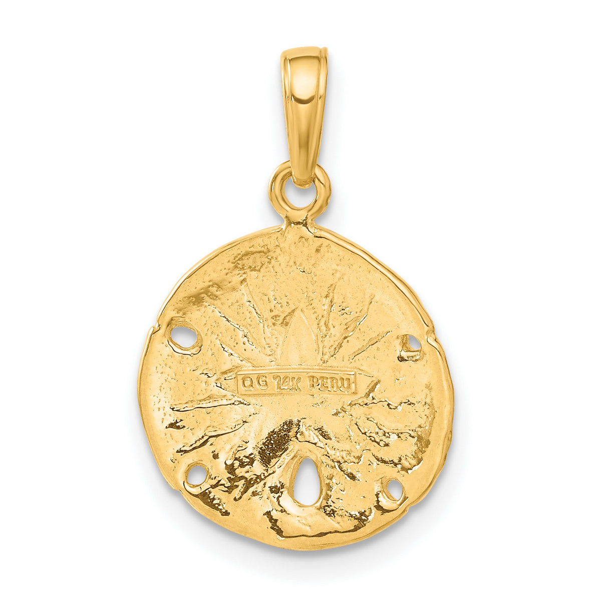10k Yellow Gold Sand Dollar Pendant with Star Sea Design, Nautical Coastal Charm