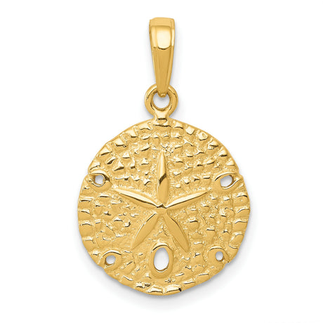 10k Yellow Gold Sand Dollar Pendant with Star Sea Design, Nautical Coastal Charm