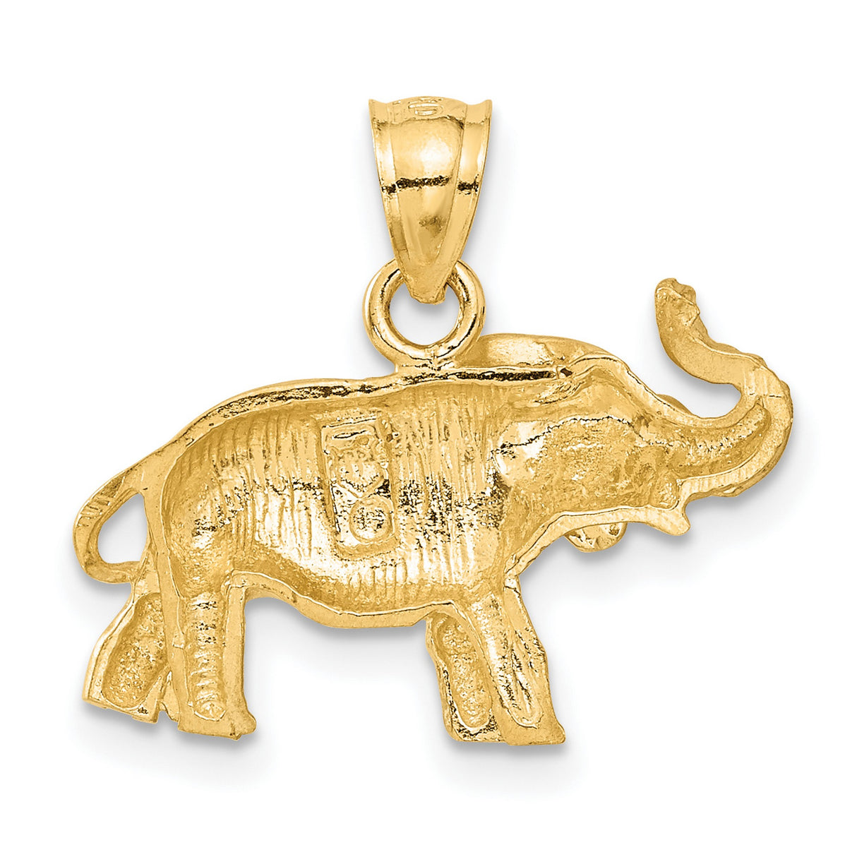 10k Yellow Gold Elephant Pendant with Raised Trunk, Symbol of Good Luck and Strength
