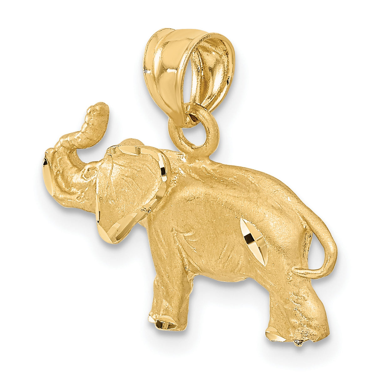 10k Yellow Gold Elephant Pendant with Raised Trunk, Symbol of Good Luck and Strength
