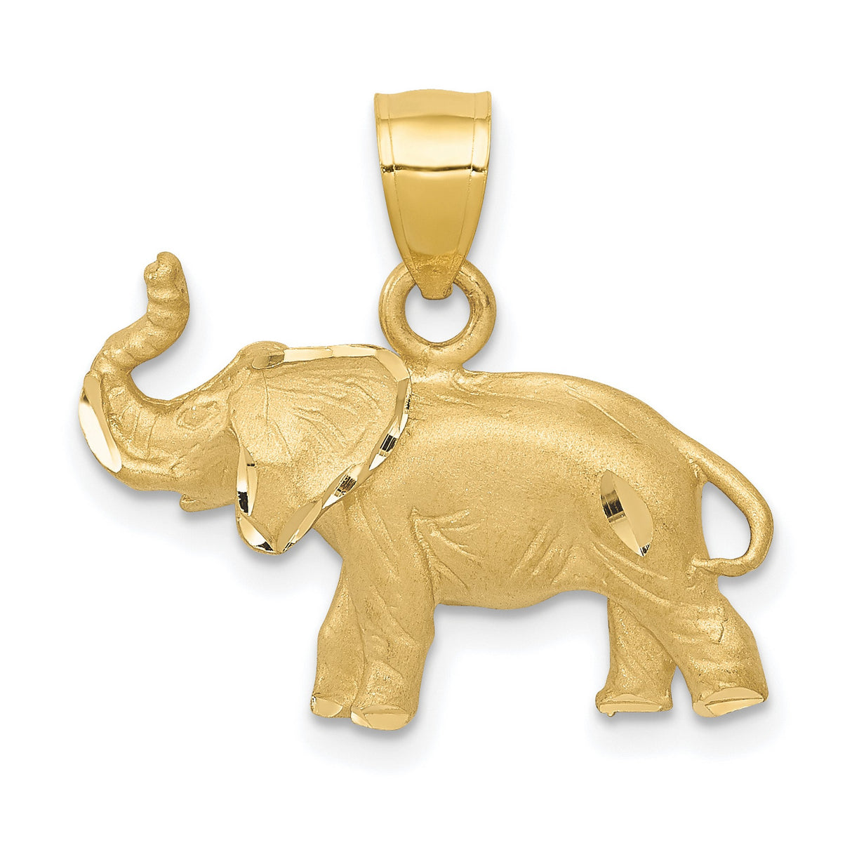 10k Yellow Gold Elephant Pendant with Raised Trunk, Symbol of Good Luck and Strength
