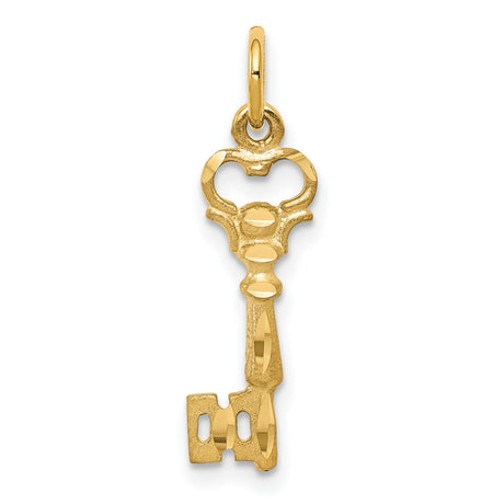 Solid Key Charm Pendant in Real 10k Yellow Gold