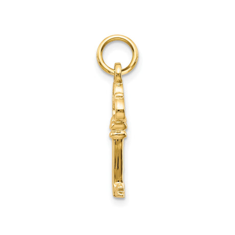 10k Yellow Gold Key Pendant with Trefoil Top, Antique Style Vintage Charm for Women