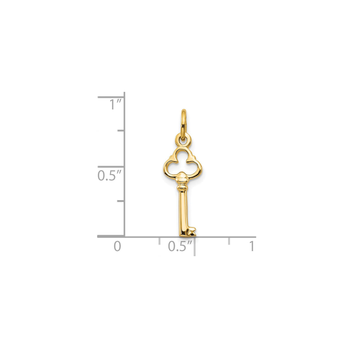 10k Yellow Gold Key Pendant with Trefoil Top, Antique Style Vintage Charm for Women