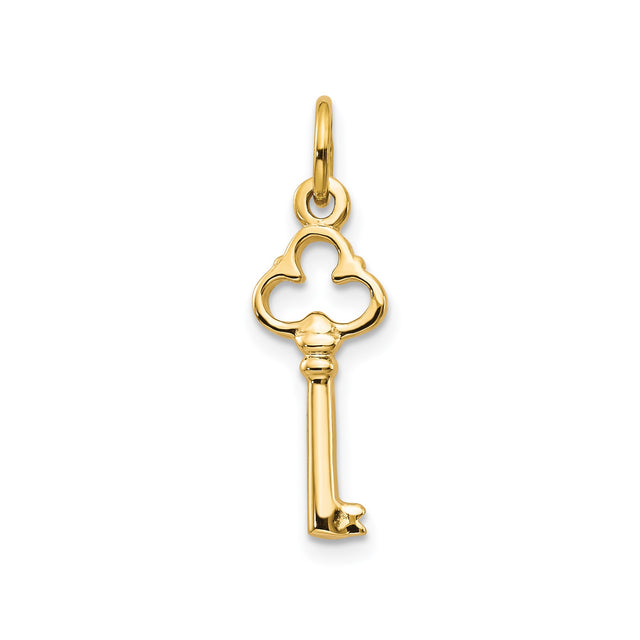 10k Yellow Gold Key Pendant with Trefoil Top, Antique Style Vintage Charm for Women