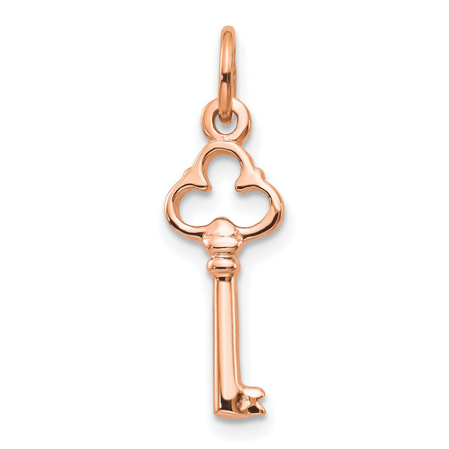10k Rose Gold Key Pendant with Heart Trefoil Top, Vintage Inspired Symbolic Jewelry for Women