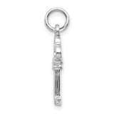 10k White Gold Key Pendant with Openwork Clover Design, Symbolic Feminine Jewelry