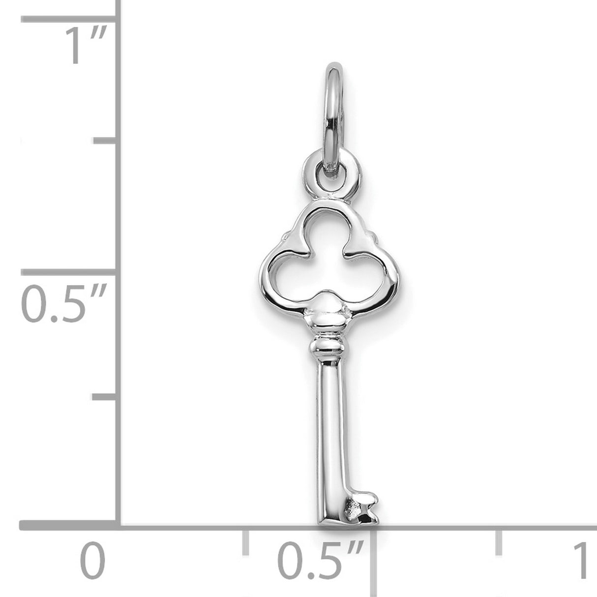 10k White Gold Key Pendant with Openwork Clover Design, Symbolic Feminine Jewelry