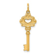 10k Yellow Gold Key Pendant with Heart Cutout, Vintage Romance Jewelry for Women
