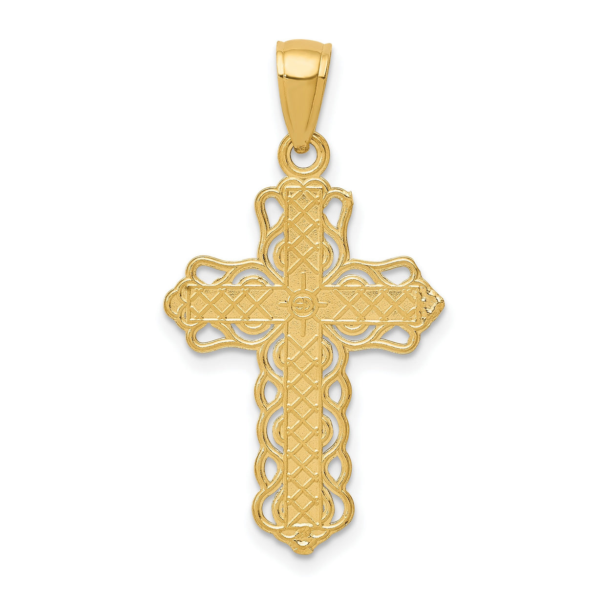 10k Yellow Gold Cross Pendant, Filigree Lace Design, Religious Faith Jewelry for Men and Women